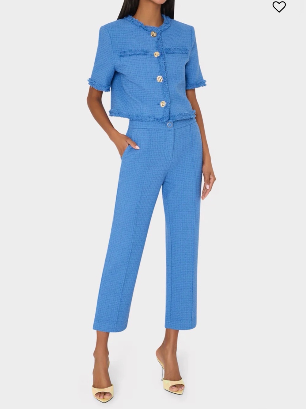 Milly Betsy Cropped Boucle Pants Blue Textured Straight Leg Ankle Career Size 6